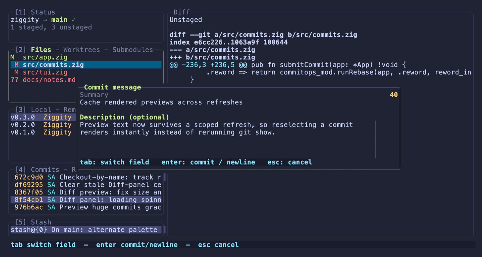 The commit editor in Ziggity